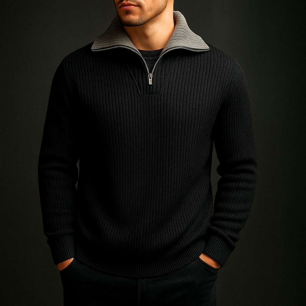 Rafael Men’s Quarter-Zip Sweater – Soft Wool Knit with Contrast Collar