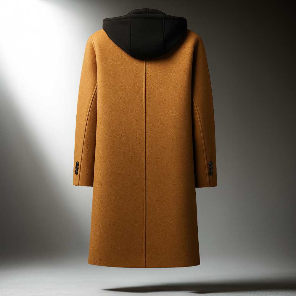 Silas Men’s Wool-Blend Overcoat – Hooded Full-Zip Design