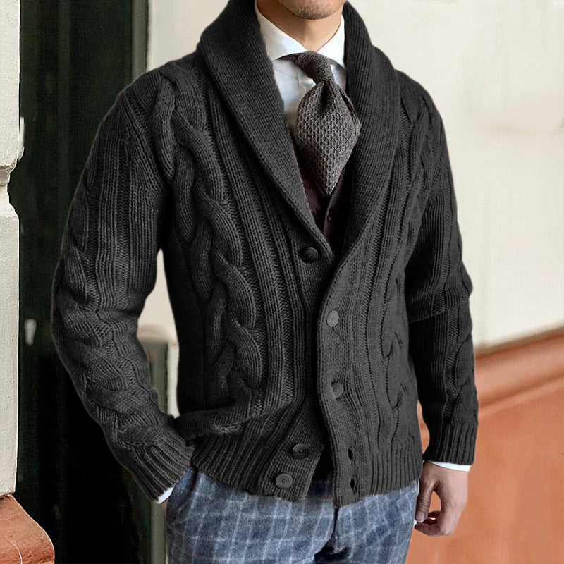 Martin Men’s Cable Knit Cardigan – Shawl Lapel Knitted Sweater