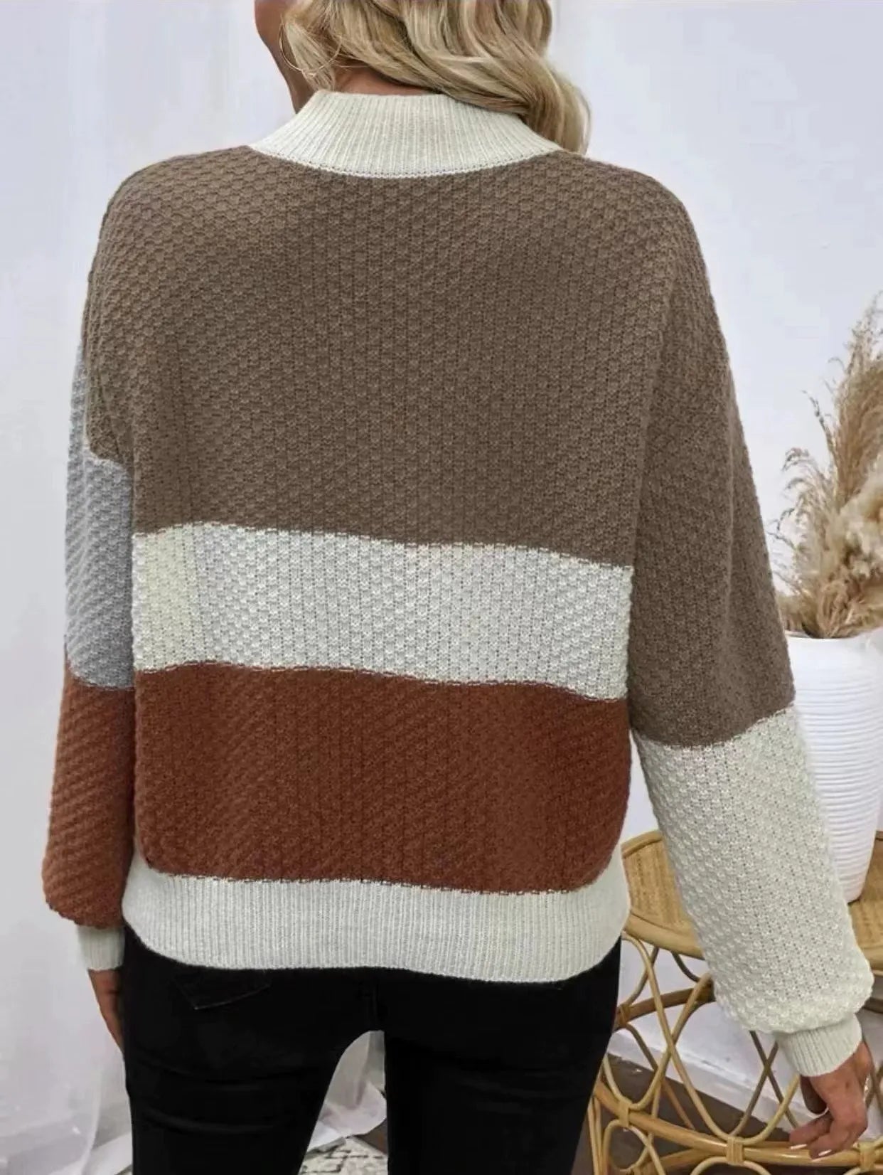 Sherly Women’s Pullover Sweatshirt – Patchwork Textured Knit
