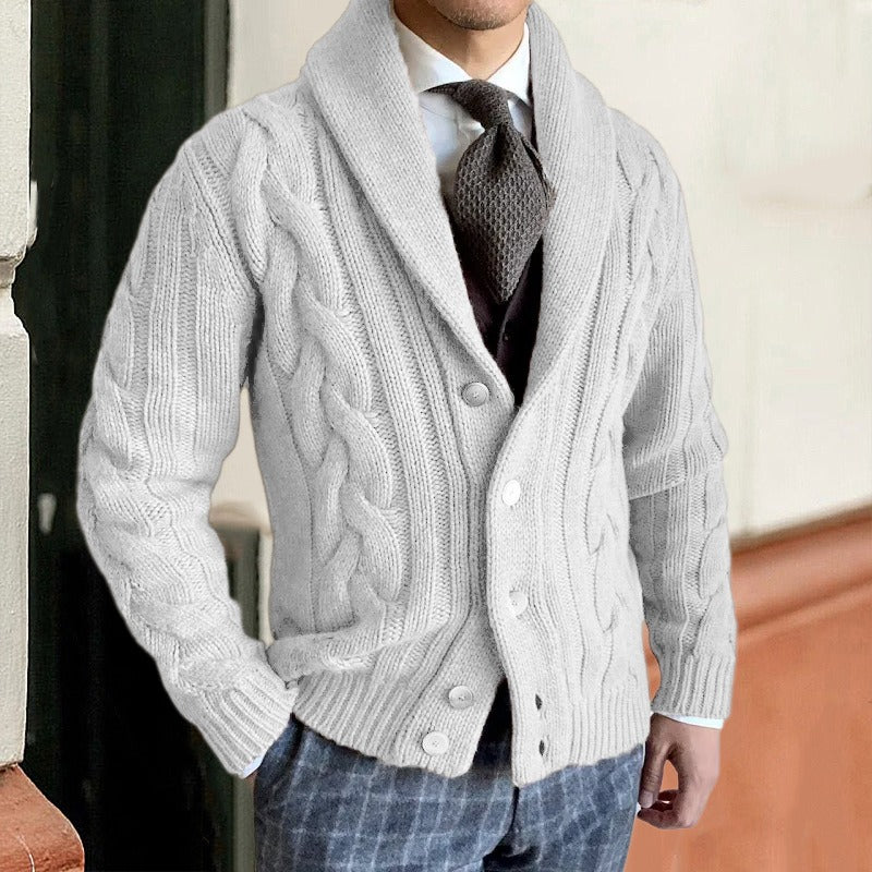 Martin Men’s Cable Knit Cardigan – Shawl Lapel Knitted Sweater
