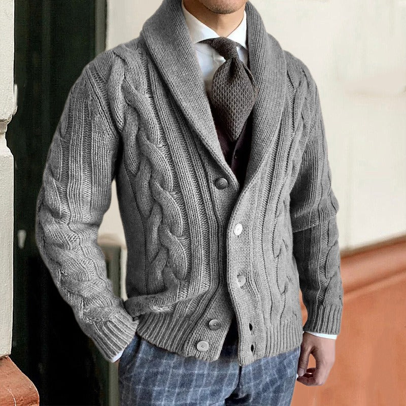Martin Men’s Cable Knit Cardigan – Shawl Lapel Knitted Sweater