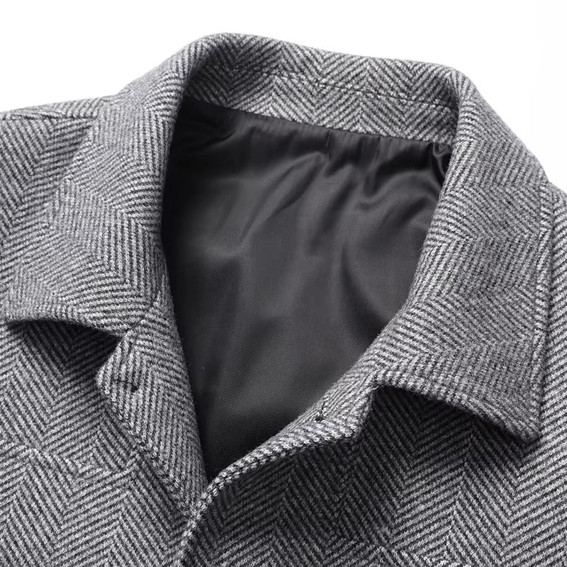Zurich Men’s Herringbone Short Coat – Wool Blend Tailored Jacket