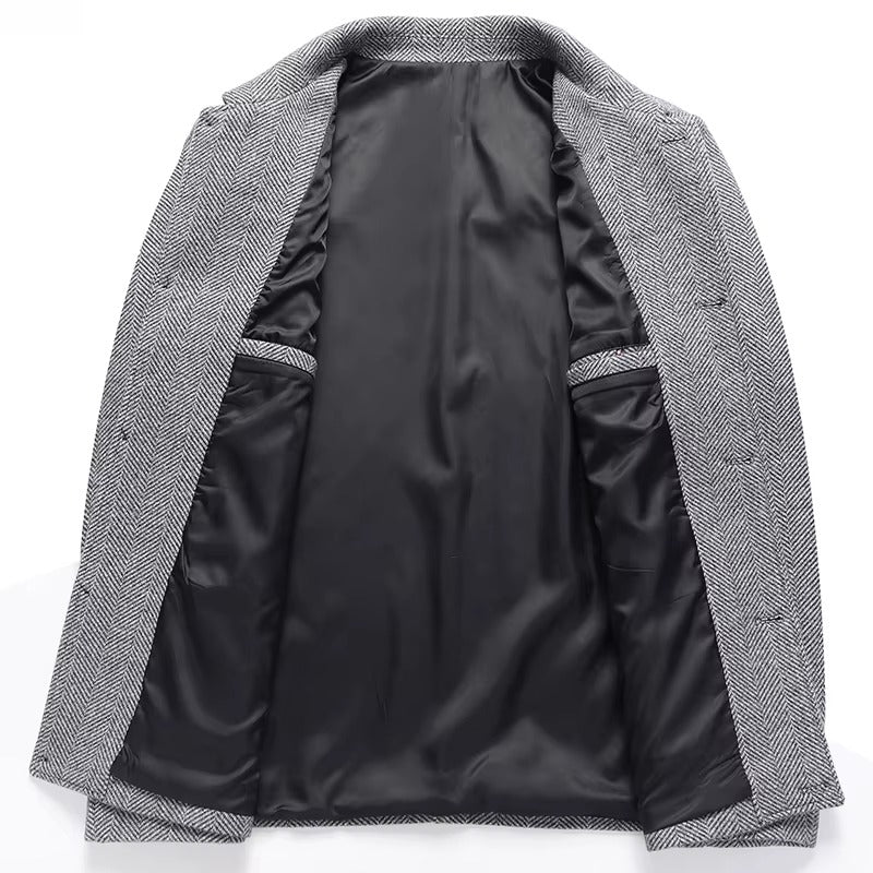 Zurich Men’s Herringbone Short Coat – Wool Blend Tailored Jacket