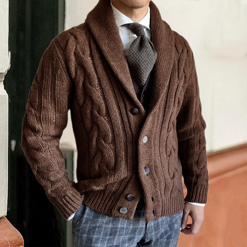 Martin Men’s Cable Knit Cardigan – Shawl Lapel Knitted Sweater