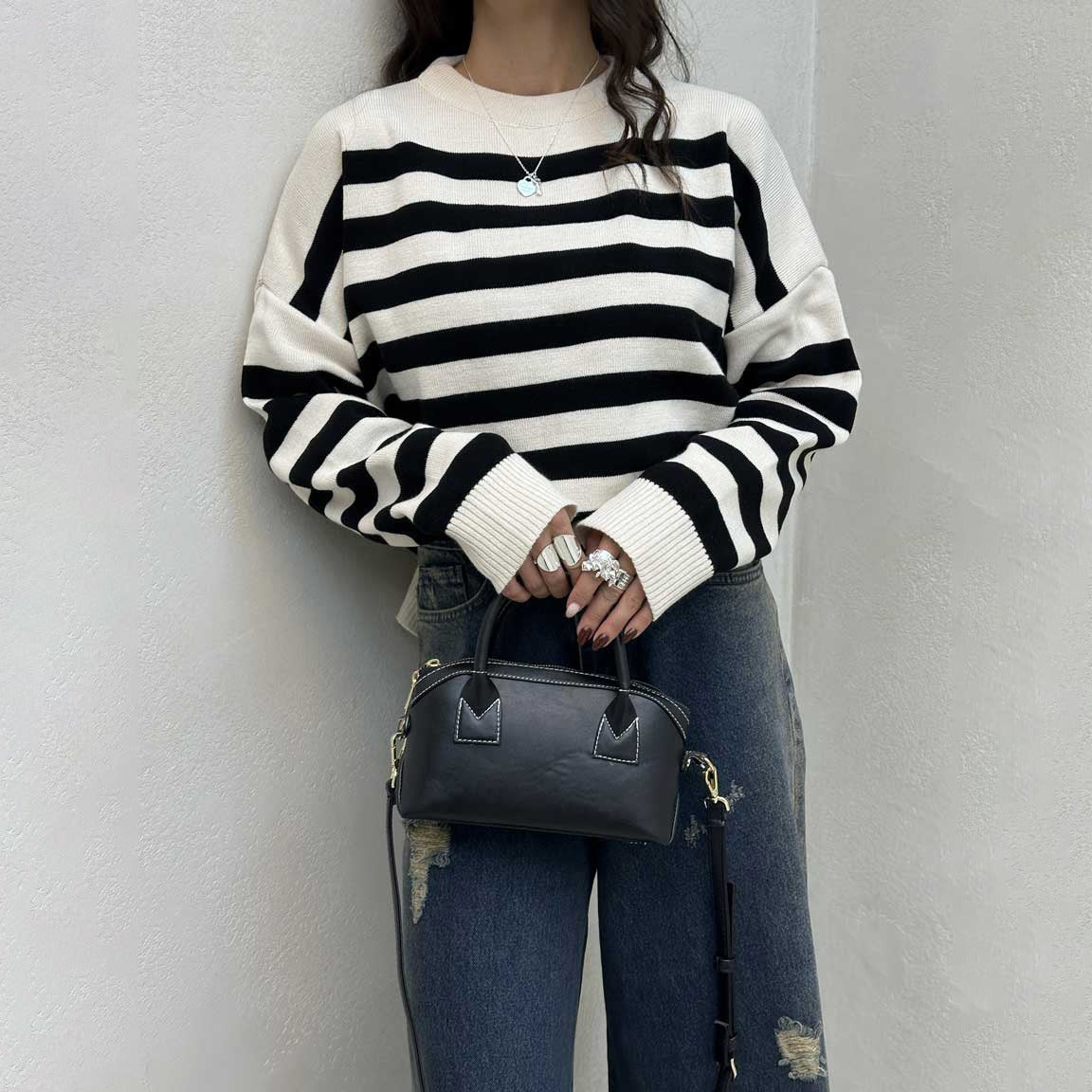 Amelia Women’s Jumper – Striped Knit Crew Neck Pullover
