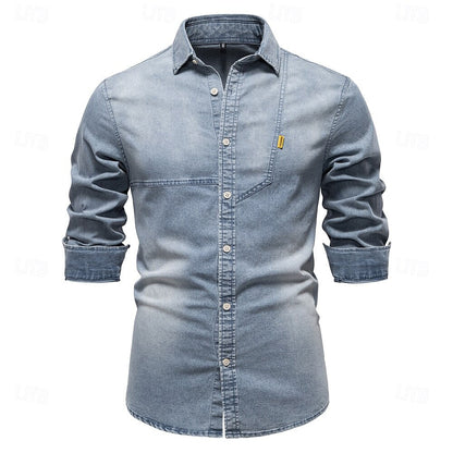 Rowan Men’s Long Sleeve Denim Shirt – Classic Button-Down with Chest Pocket