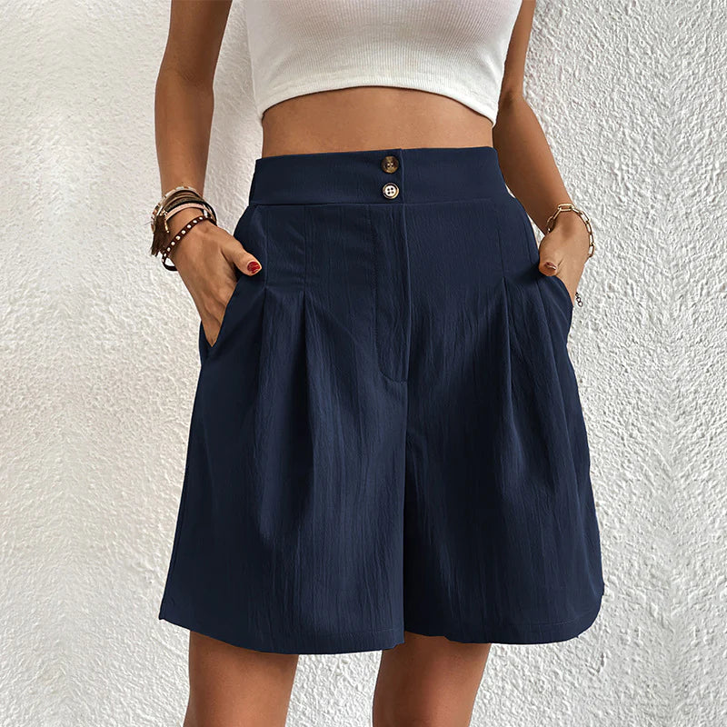 Marielle Cotton Blend High-Waist Shorts – Breathable Everyday Summer Wear