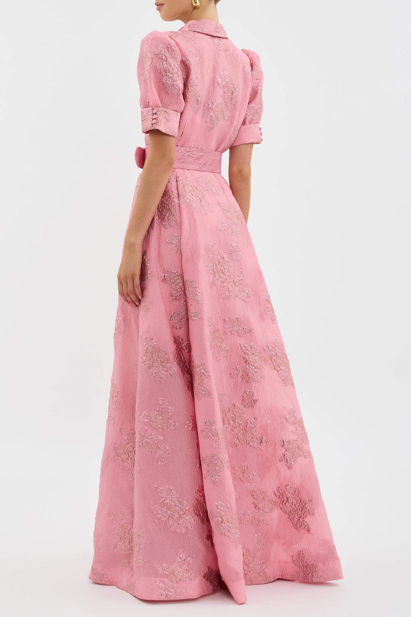 Sylvie Women’s Floral Maxi Dress – Belted Waist with Elegant Short Sleeves