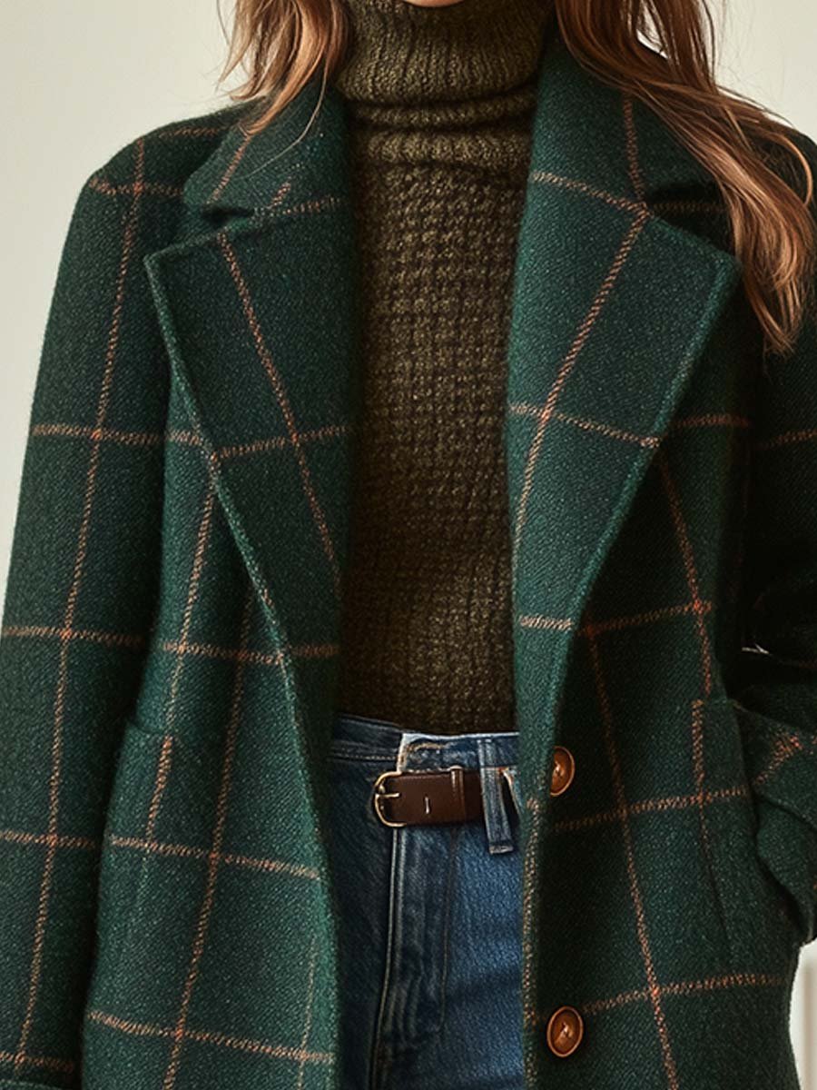 Catalina Women’s Tweed Jacket – Retro Plaid Lapel Winter Coat