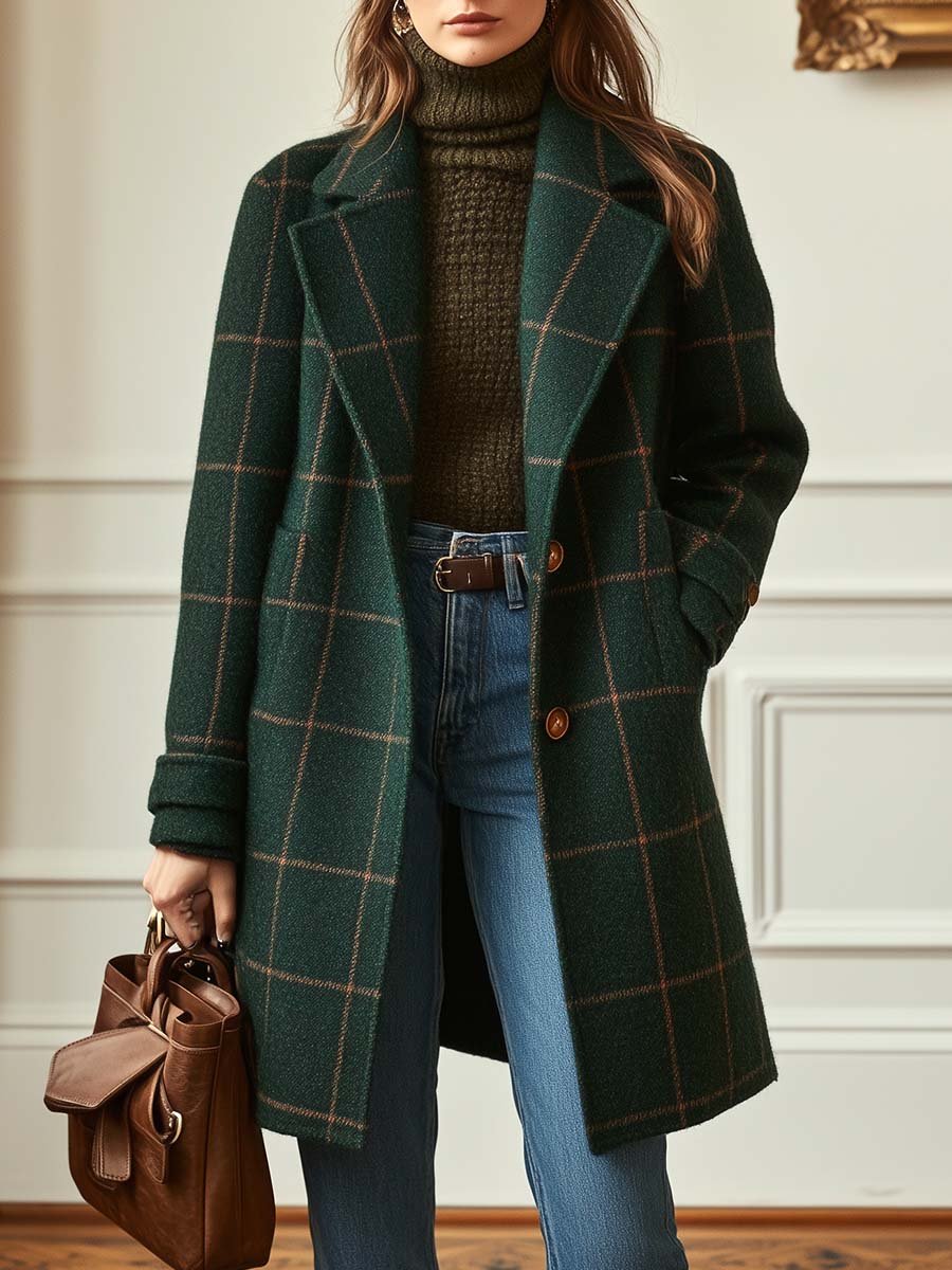 Catalina Women’s Tweed Jacket – Retro Plaid Lapel Winter Coat
