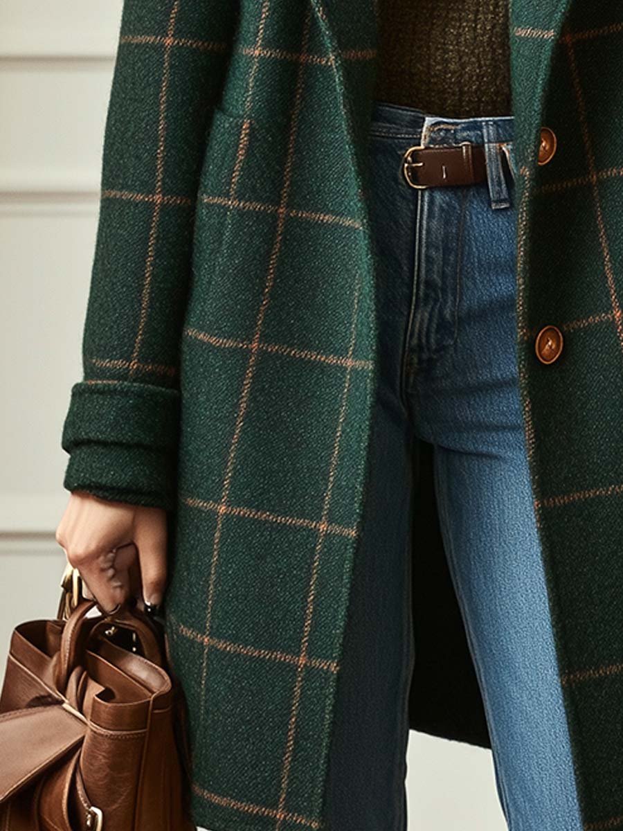 Catalina Women’s Tweed Jacket – Retro Plaid Lapel Winter Coat