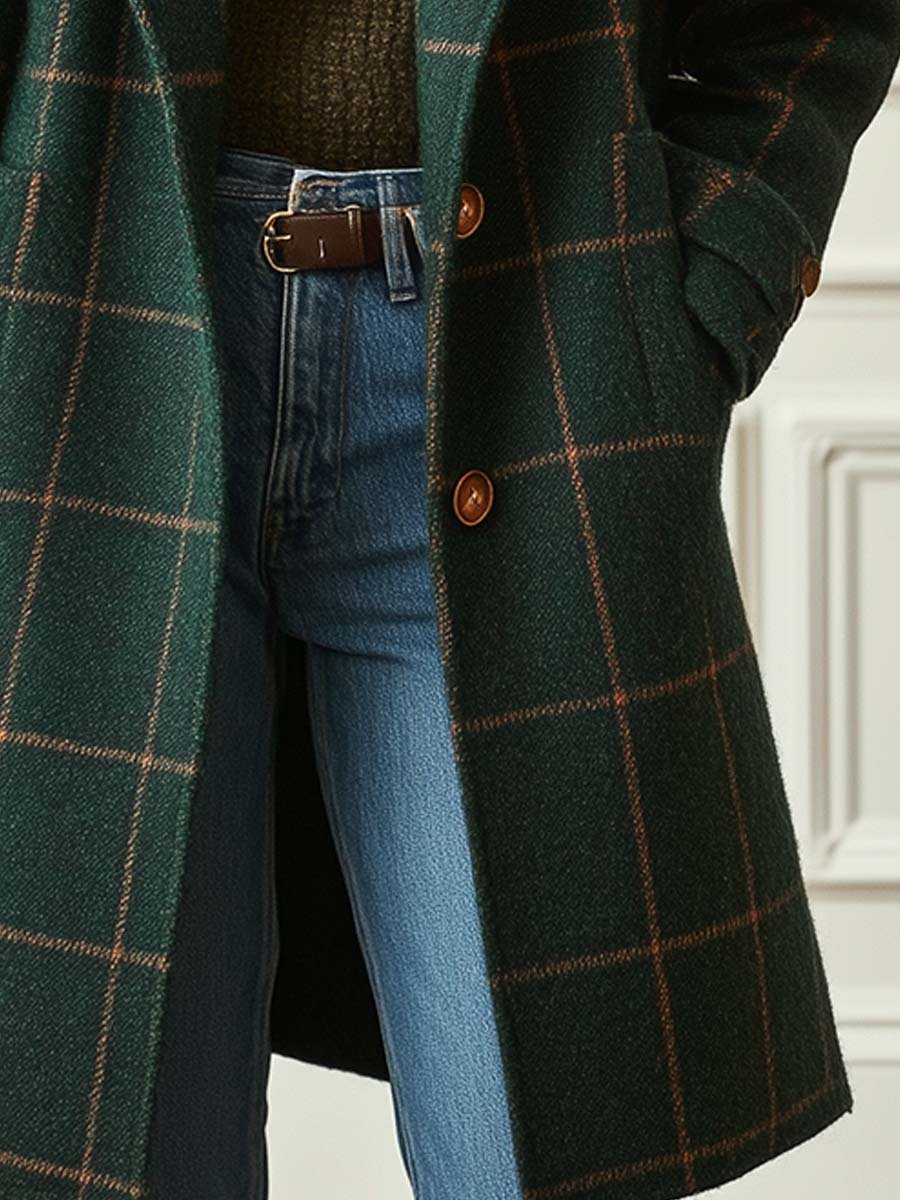 Catalina Women’s Tweed Jacket – Retro Plaid Lapel Winter Coat