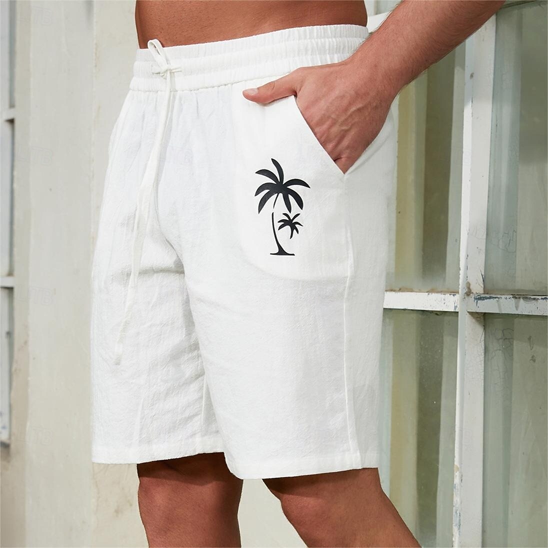 Leo Men’s Cotton Shorts – Palm Print Loose Fit with Elastic Waist