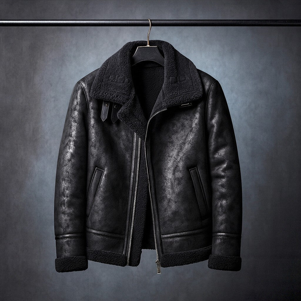 Ashford Men’s Leather Jacket – Shearling-Lined Zip Up Jacket