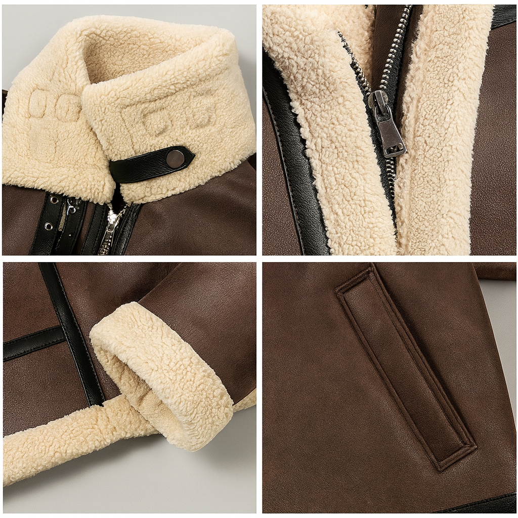 Ashford Men’s Leather Jacket – Shearling-Lined Zip Up Jacket