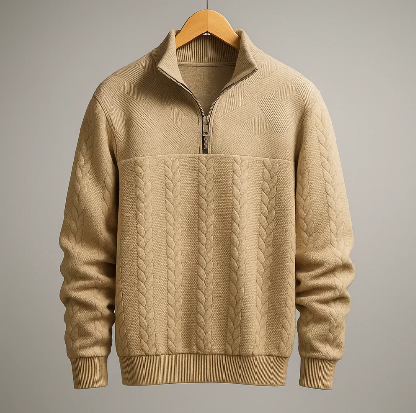 Alessandro Men’s Half-Zip Sweater –  Cable Knit Soft Wool Pullover