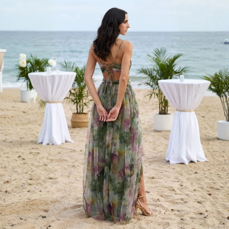 Gabriella Chiffon Floral Painted Maxi Dress – Lightweight Elegant All Occasion Dress