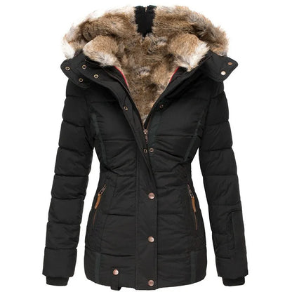 Elise Women’s Quilted Winter Coat – Faux Fur Hood with Insulated Warmth for Cold Days