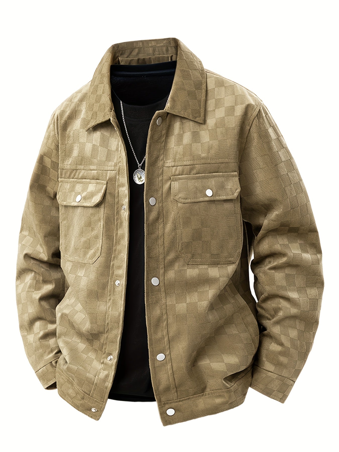 Lorenzo Men’s Suede Jacket – Checkered Texture with Satin Lining