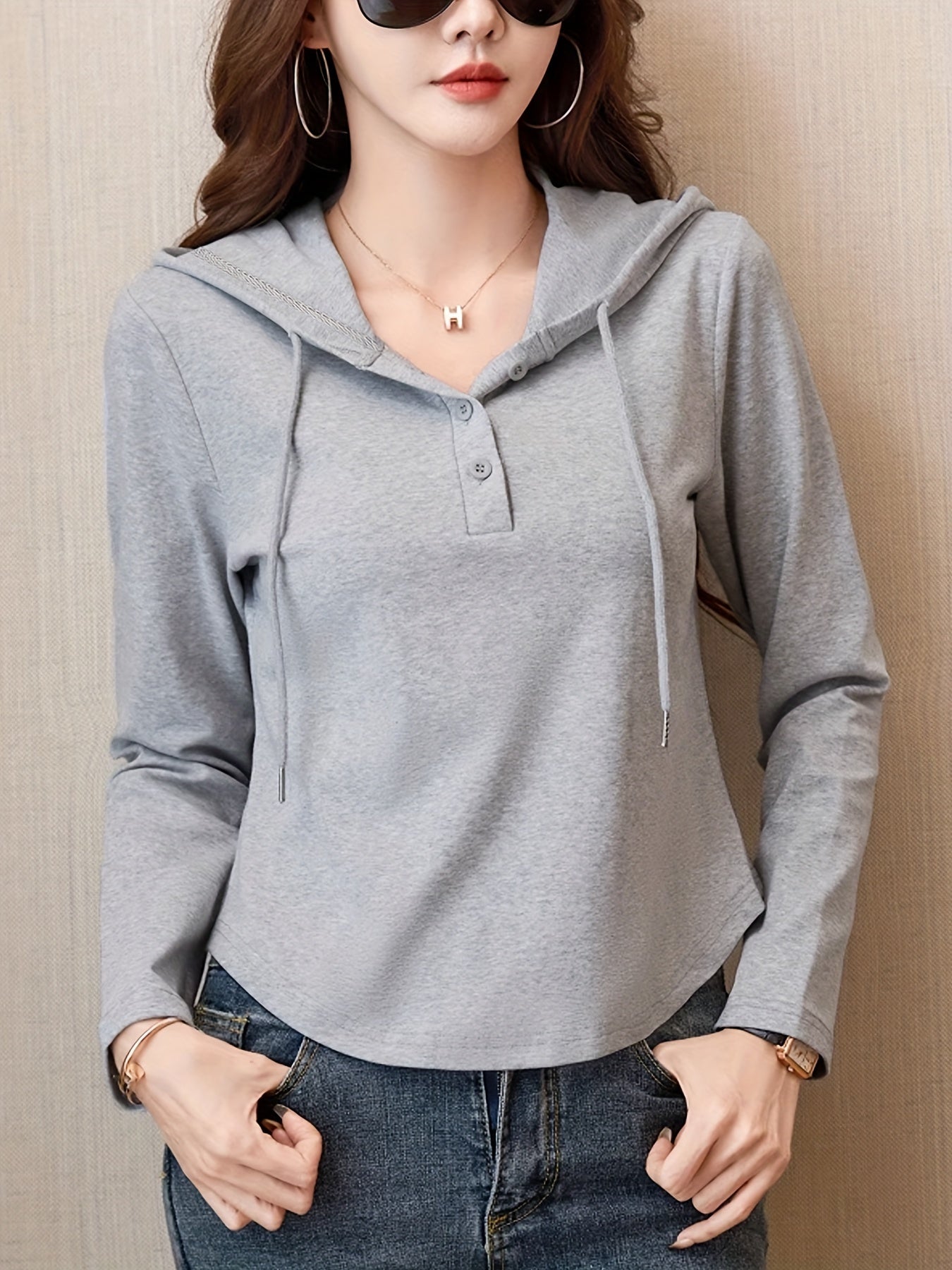 Cassie Women's Henley Hoodie – Soft Cotton-Blend Slim Fit Pullover