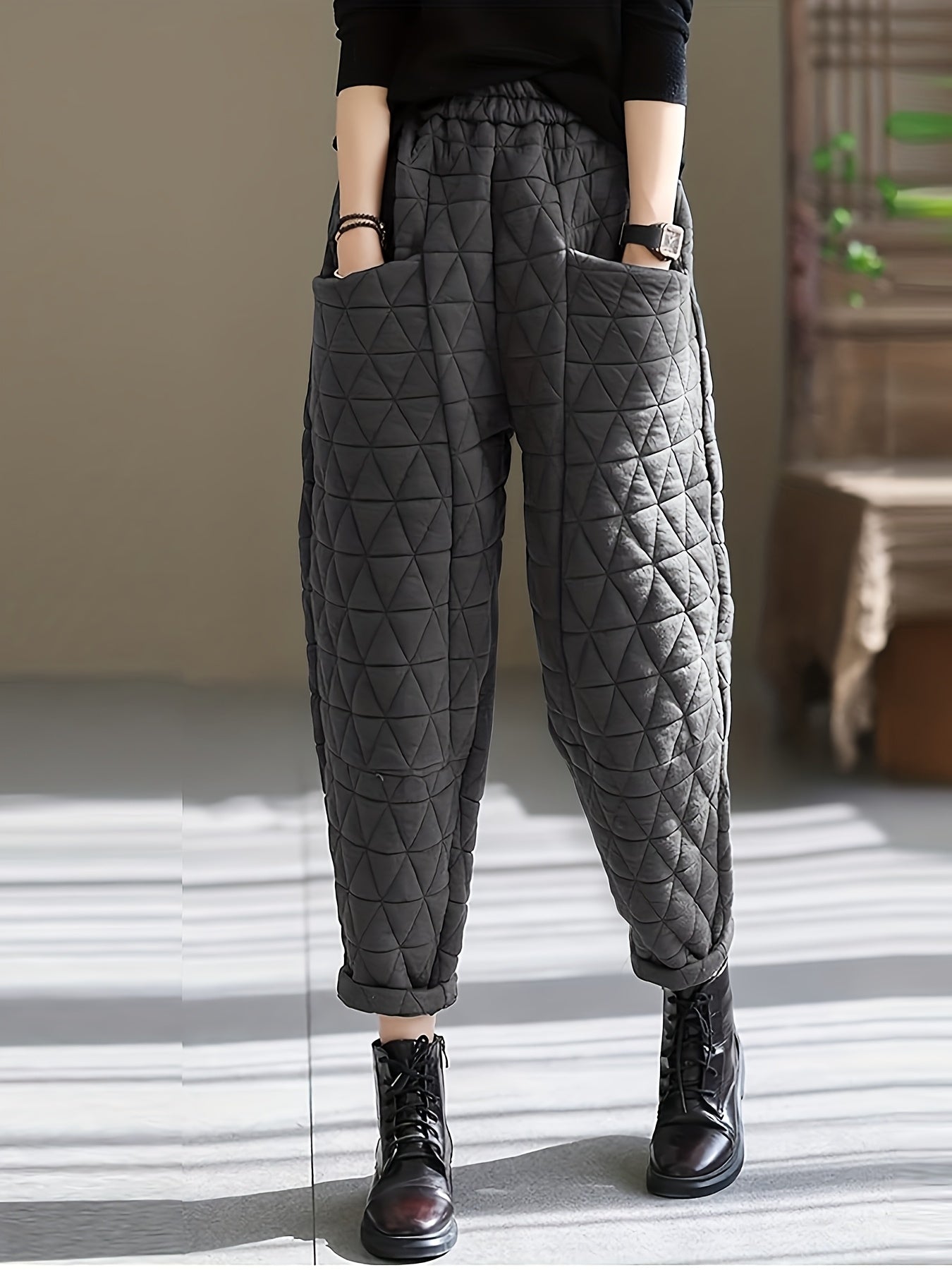 Daisy Women’s Quilted Thermal Pants – Cotton Blend with Tapered Fit