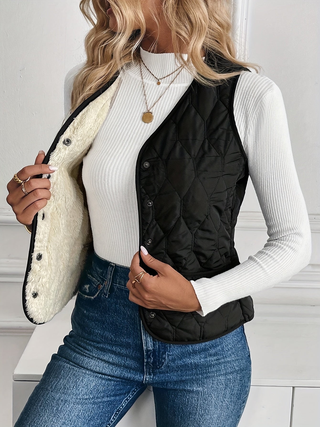Briana Women’s Quilted Vest – Lightweight Sherpa-Lined Winter Jacket