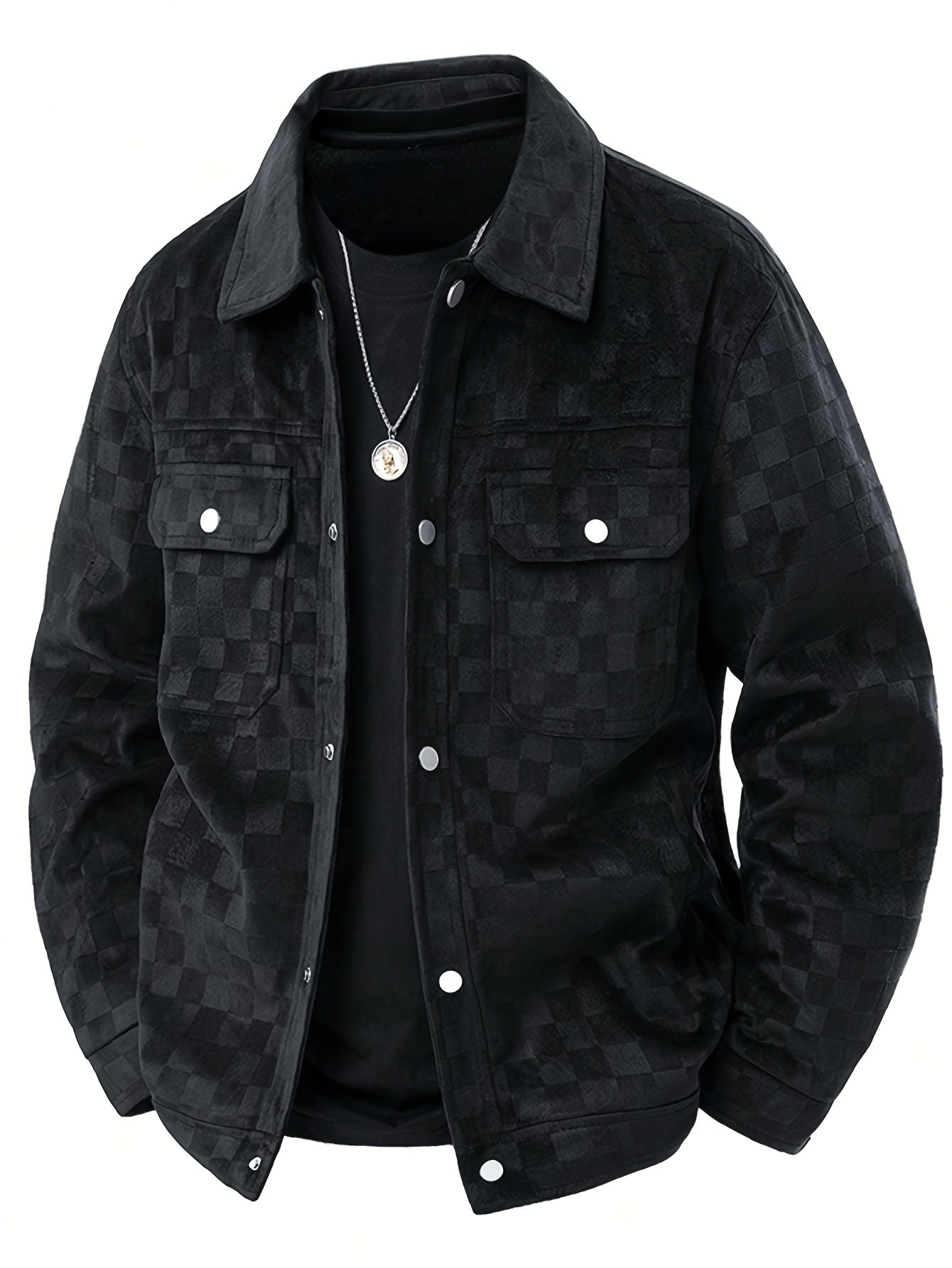 Lorenzo Men’s Suede Jacket – Checkered Texture with Satin Lining