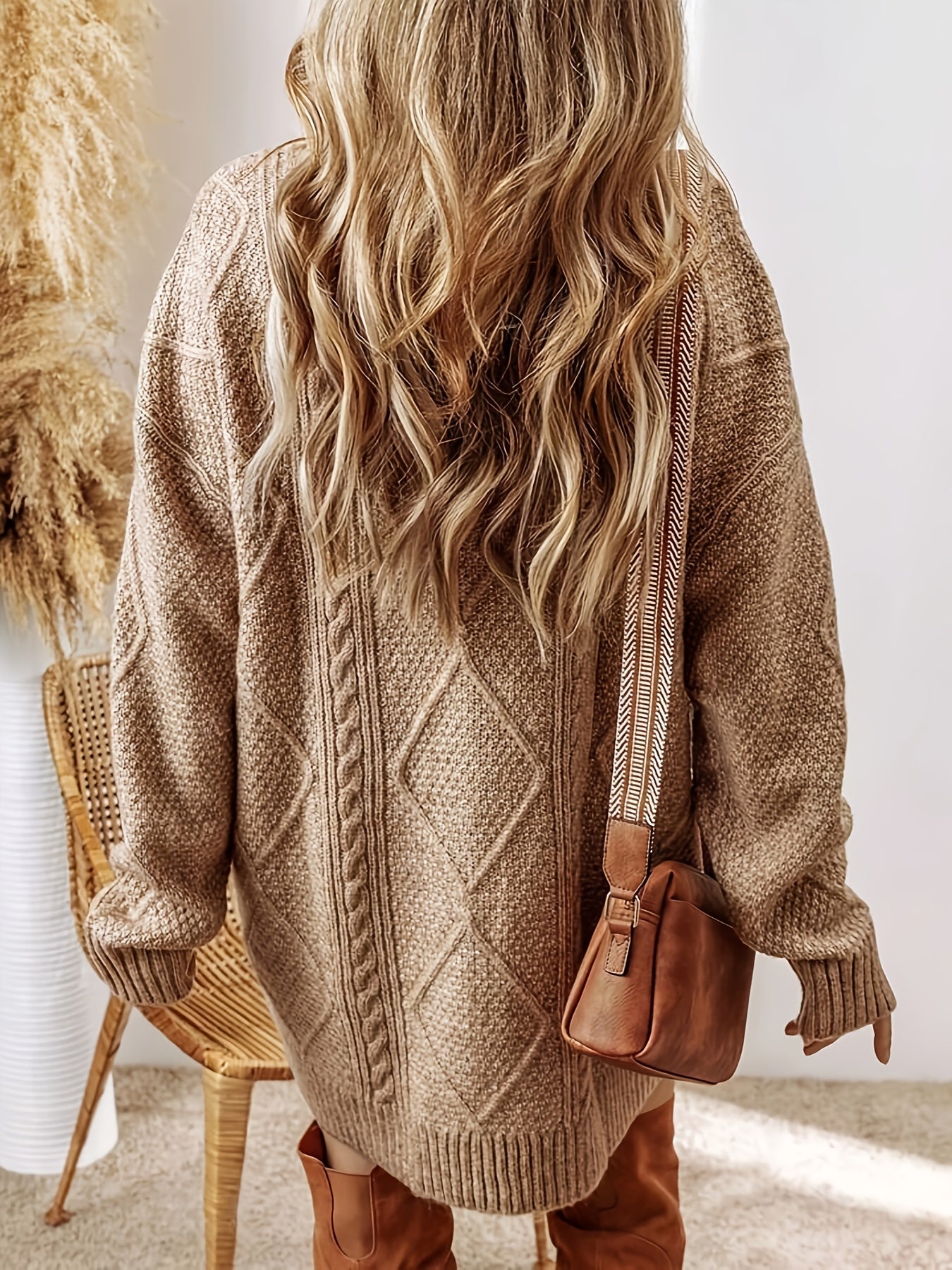 Juliette Women’s Cable Knit Sweater Dress – Cotton-Blend Oversized Jumper