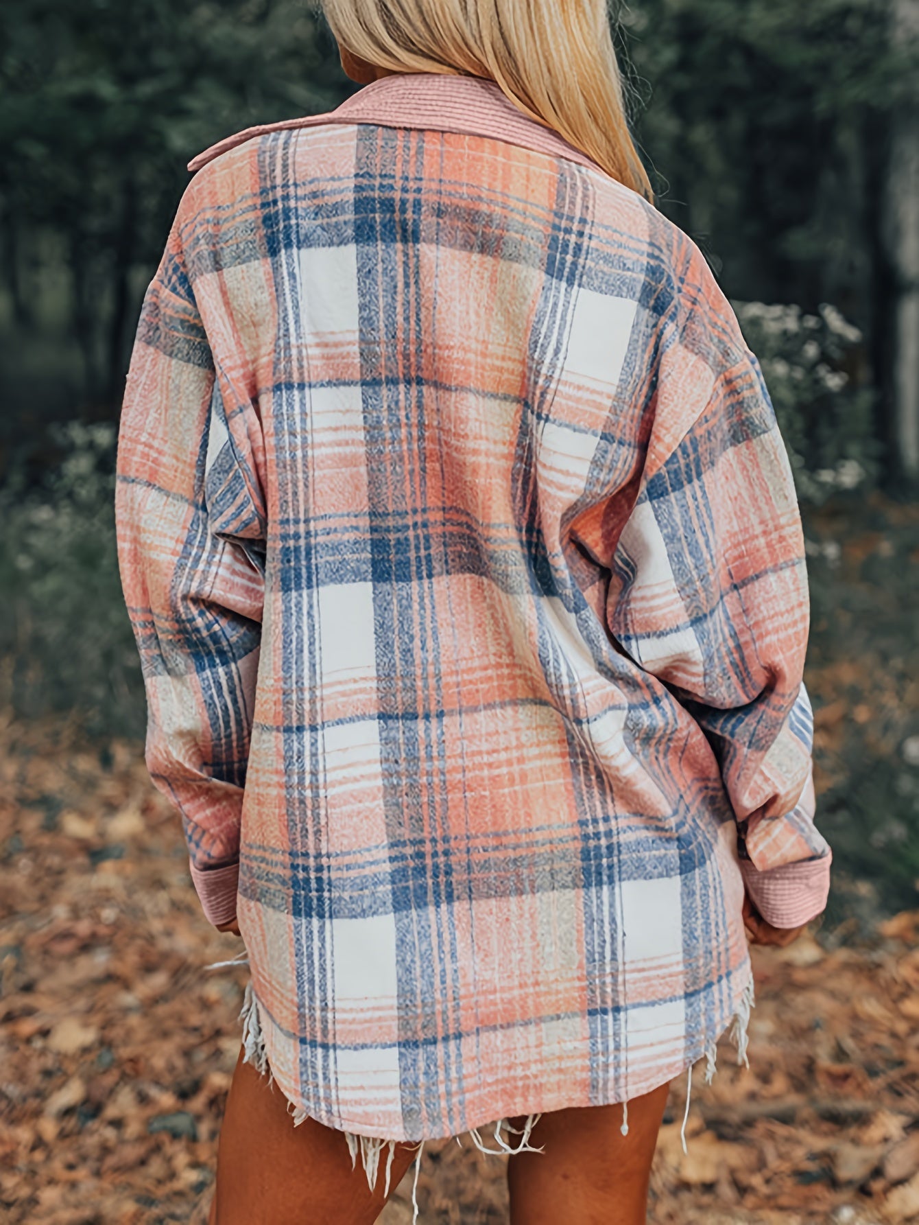 Myra Women’s Plaid Shacket – Brushed Fabric with Corduroy Collar