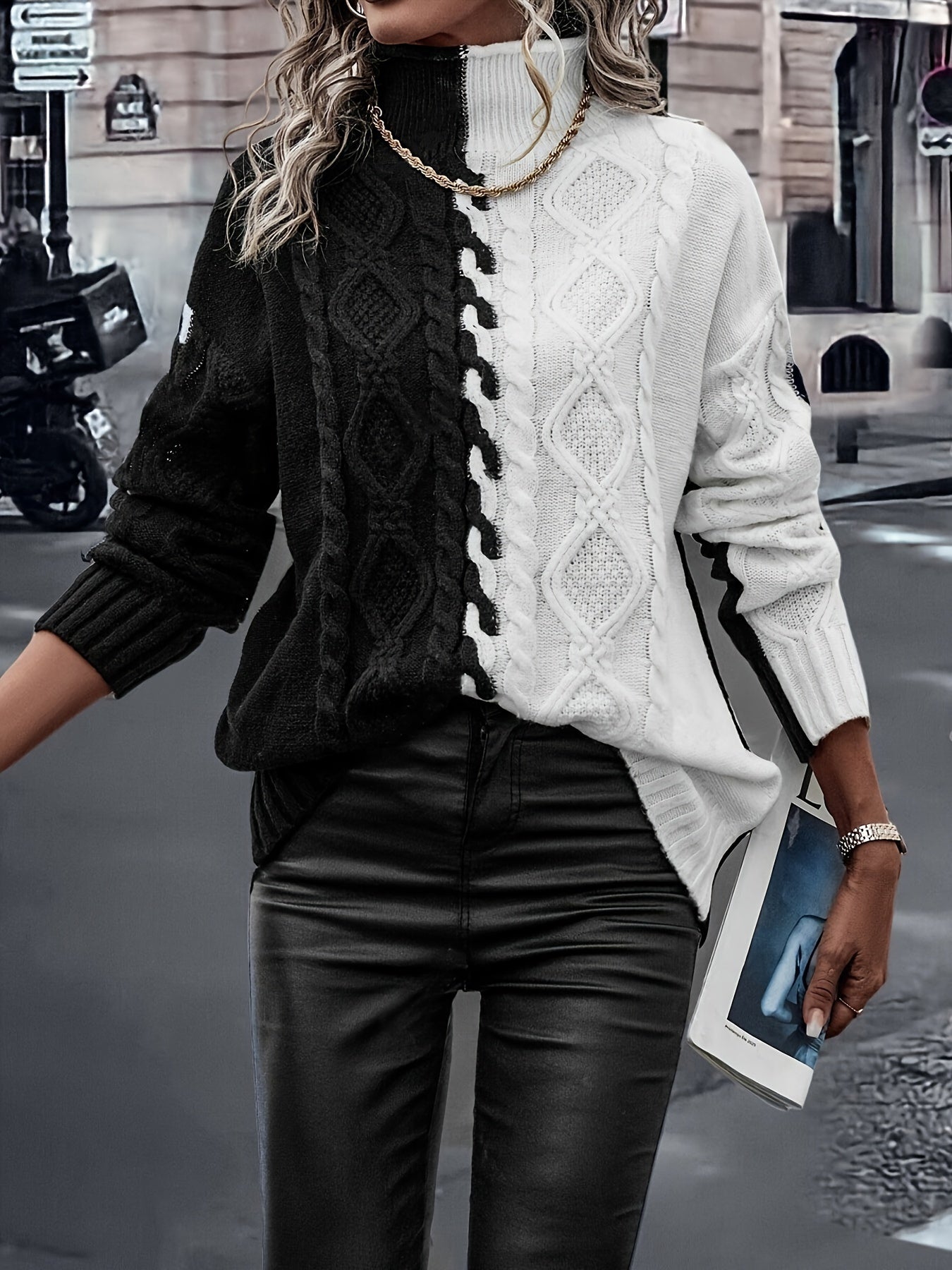 Adelina Women’s Cable Knit Sweater – Merino Wool Oversized Pullover