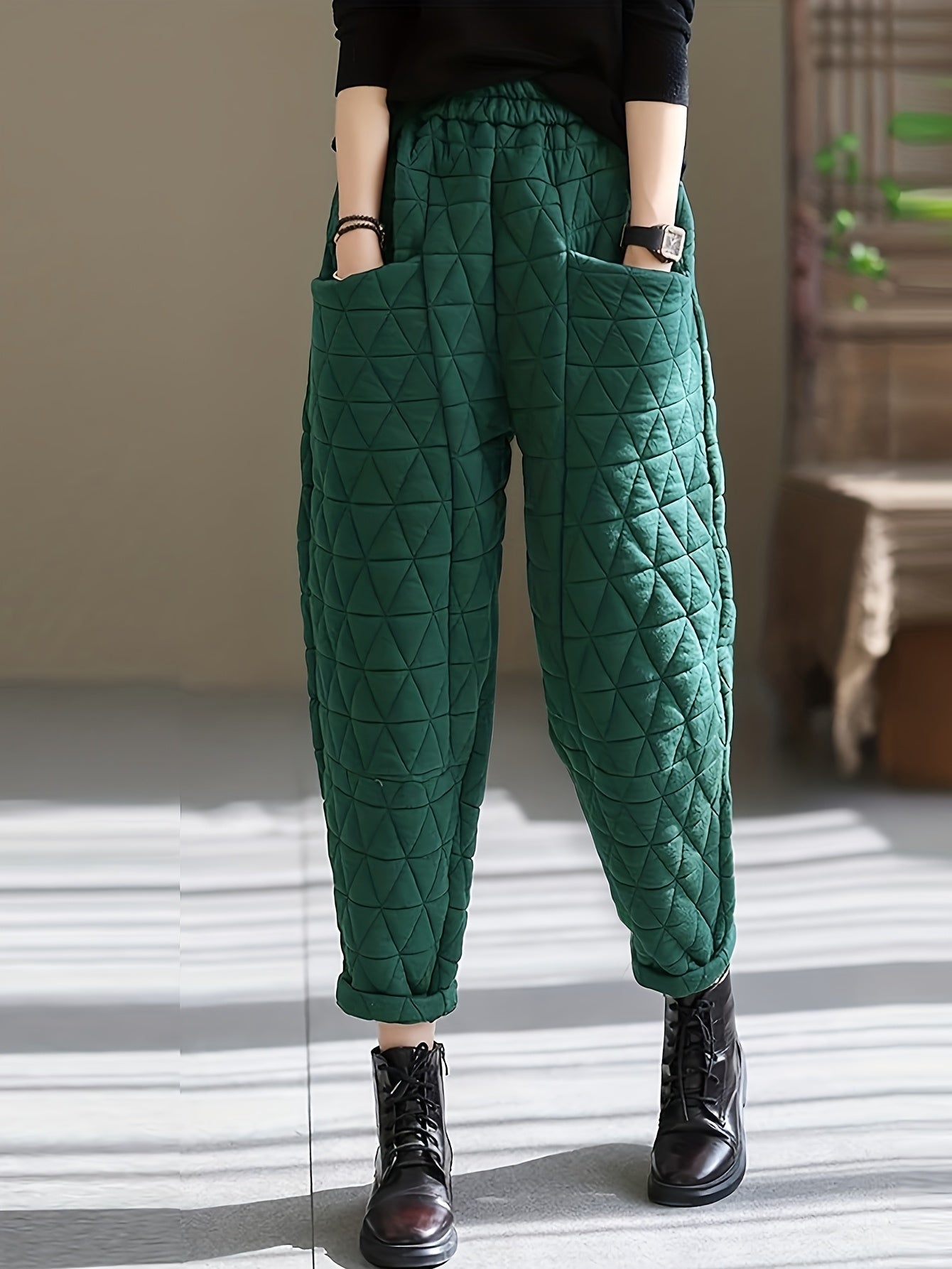 Daisy Women’s Quilted Thermal Pants – Cotton Blend with Tapered Fit