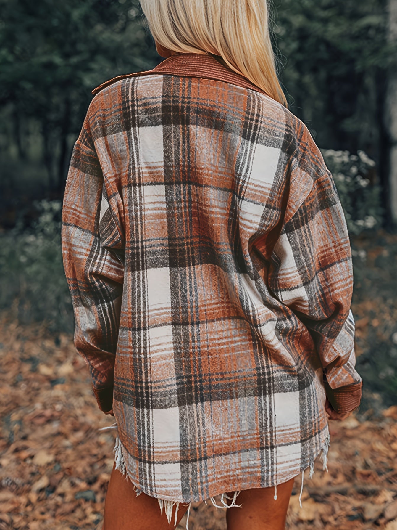 Myra Women’s Plaid Shacket – Brushed Fabric with Corduroy Collar