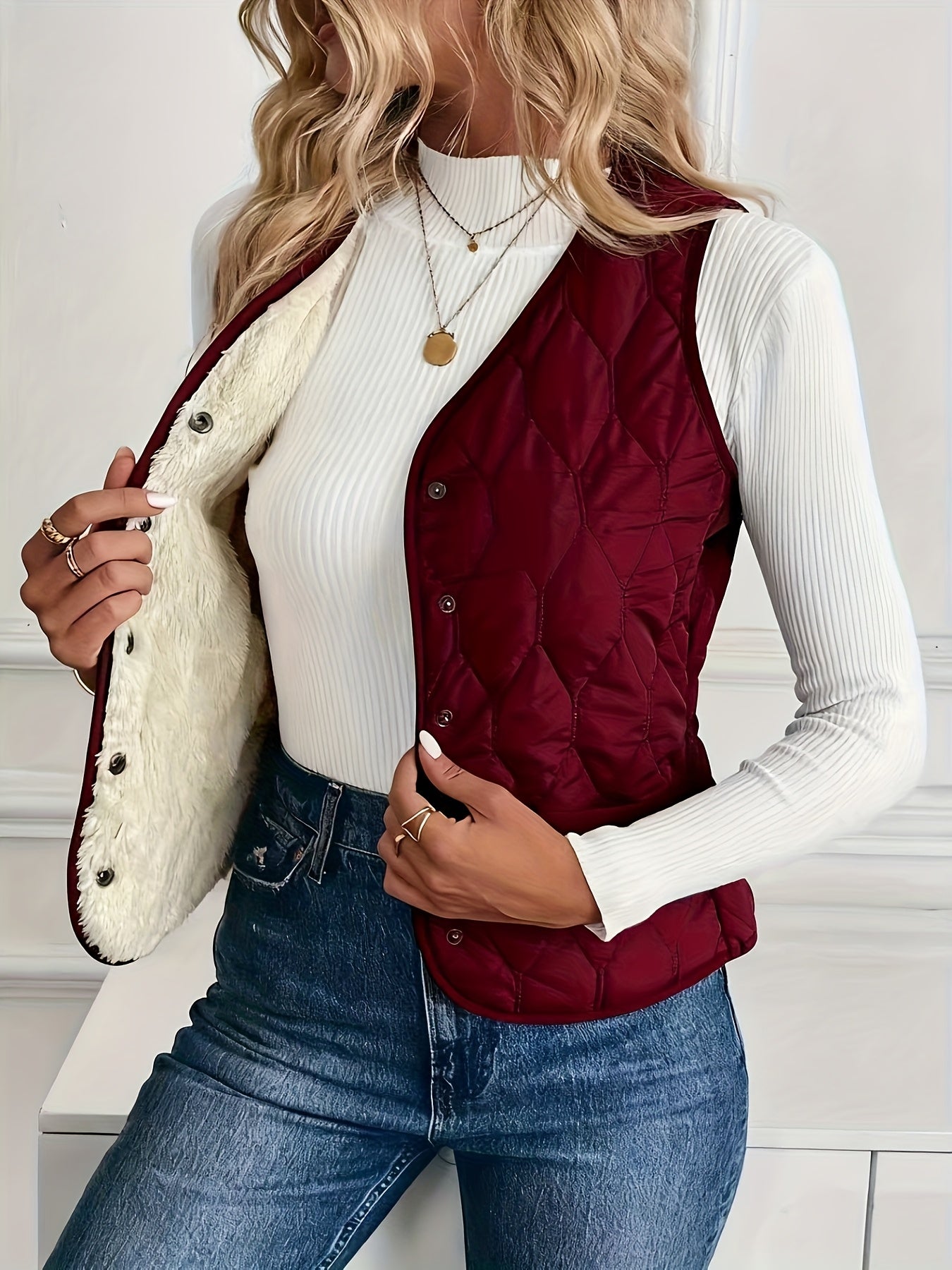 Briana Women’s Quilted Vest – Lightweight Sherpa-Lined Winter Jacket
