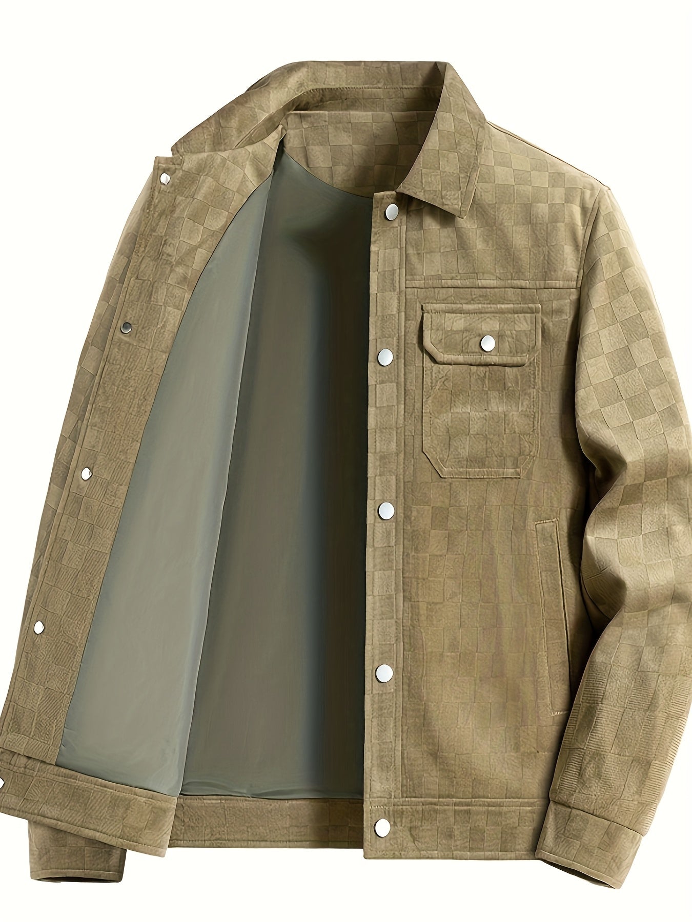 Lorenzo Men’s Suede Jacket – Checkered Texture with Satin Lining