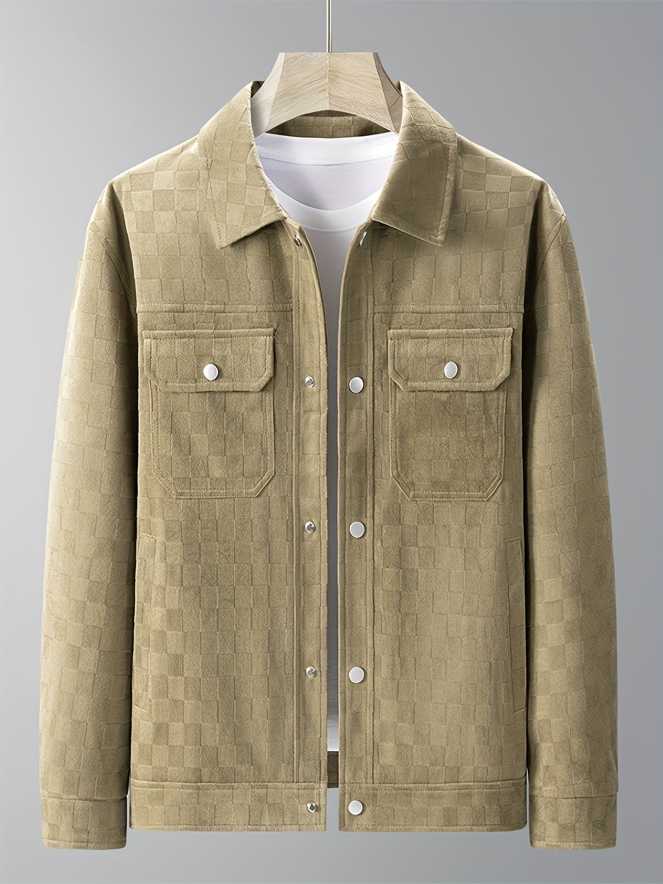 Lorenzo Men’s Suede Jacket – Checkered Texture with Satin Lining