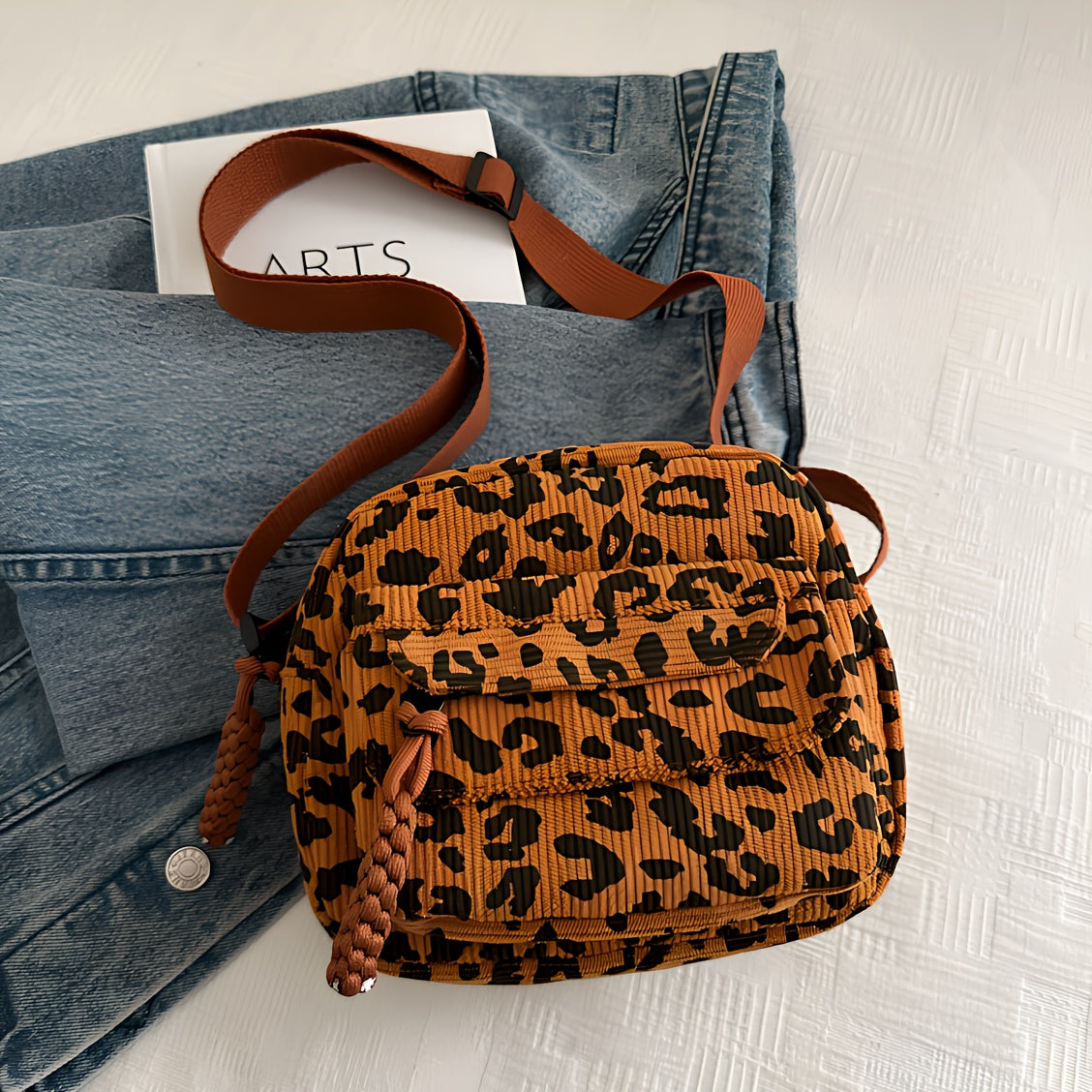 Paloma Women's Crossbody Bag – Corduroy Leopard-Print Compact Sling Bag