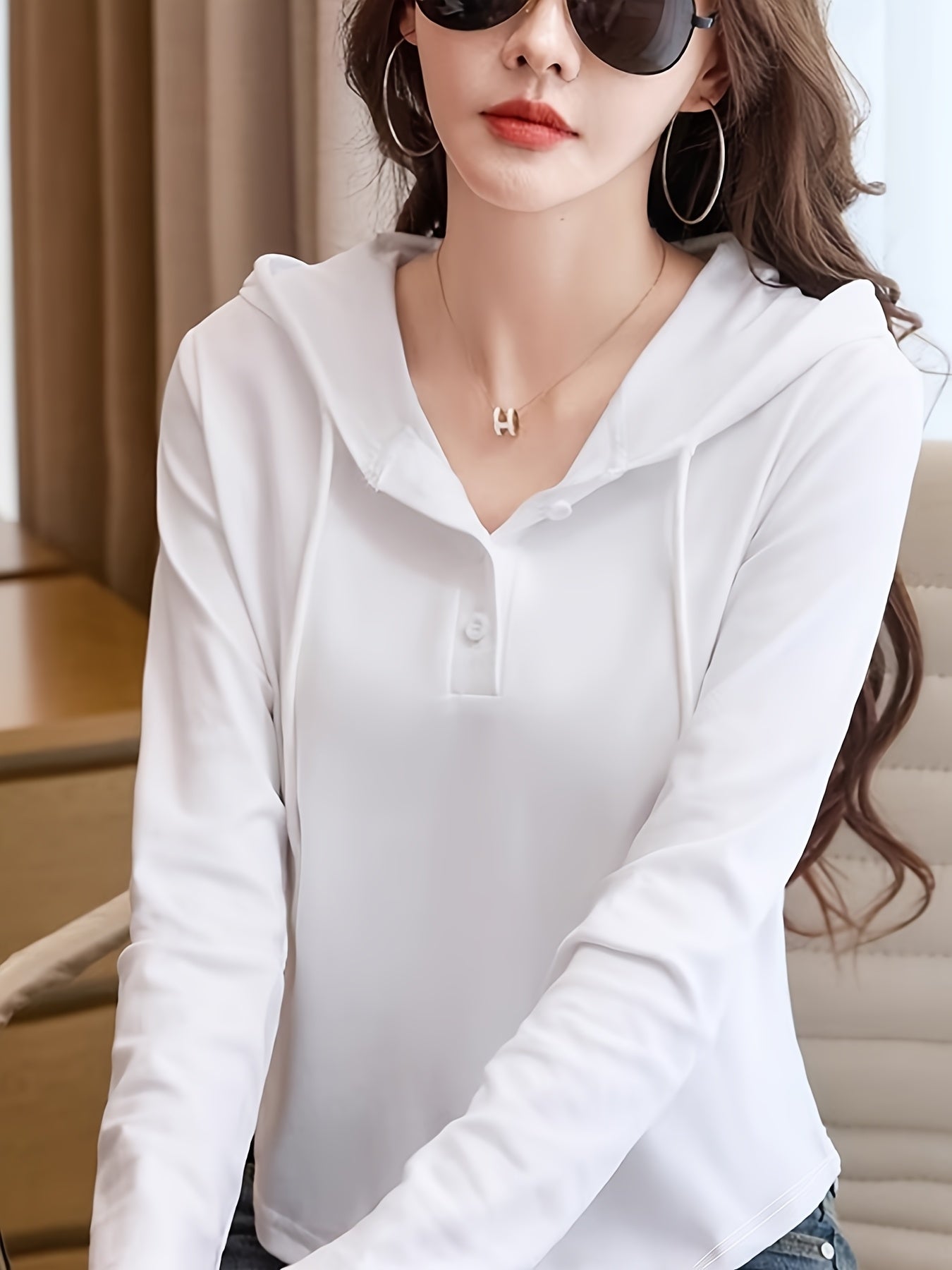 Cassie Women's Henley Hoodie – Soft Cotton-Blend Slim Fit Pullover