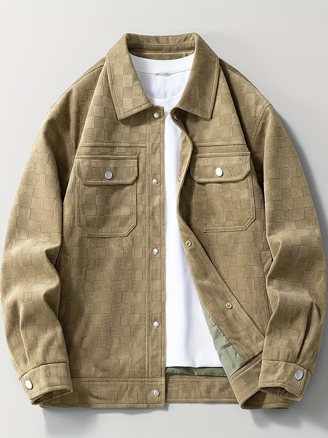 Lorenzo Men’s Suede Jacket – Checkered Texture with Satin Lining