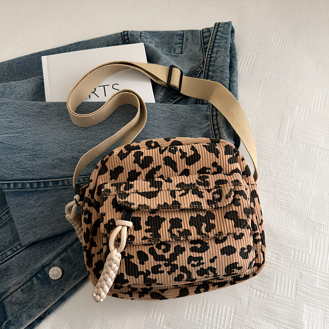 Paloma Women's Crossbody Bag – Corduroy Leopard-Print Compact Sling Bag