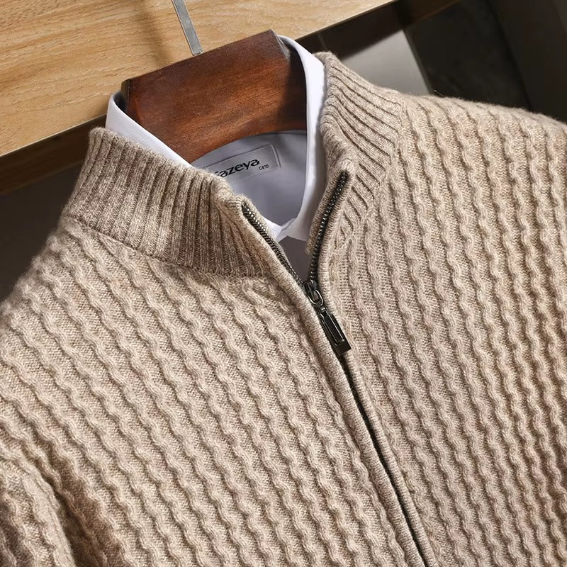 Mauricio Men’s Merino Wool Sweater – Full-Zip Waffle Knit Layer