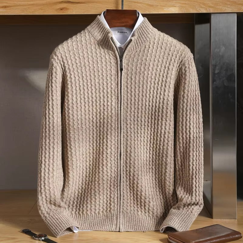 Mauricio Men’s Merino Wool Sweater – Full-Zip Waffle Knit Layer