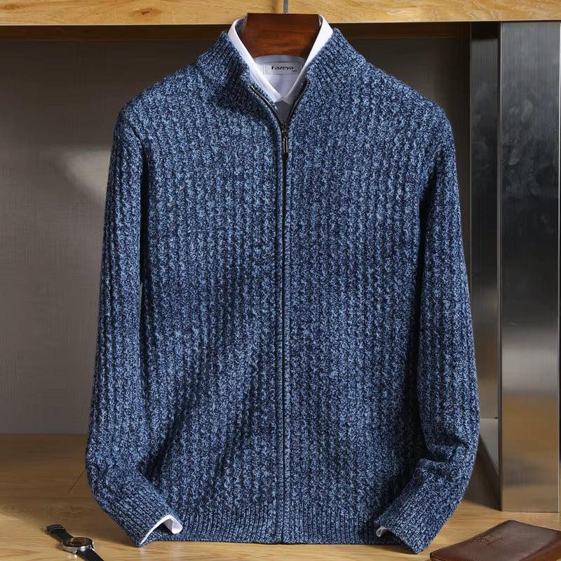 Mauricio Men’s Merino Wool Sweater – Full-Zip Waffle Knit Layer