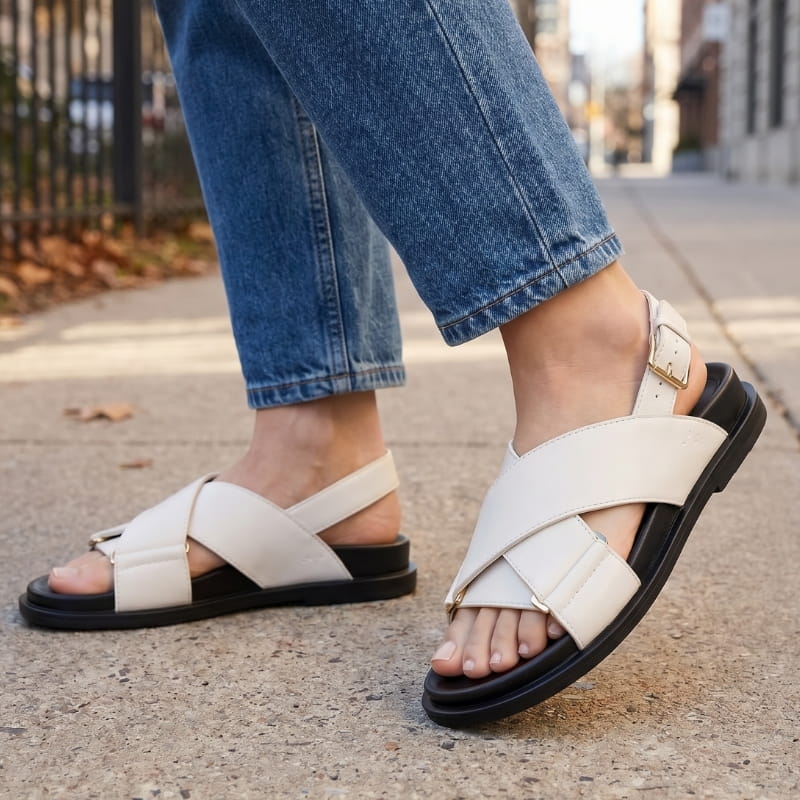 Bettina Leather Slingback Sandals – Cushioned Comfort Flat Summer Footwear