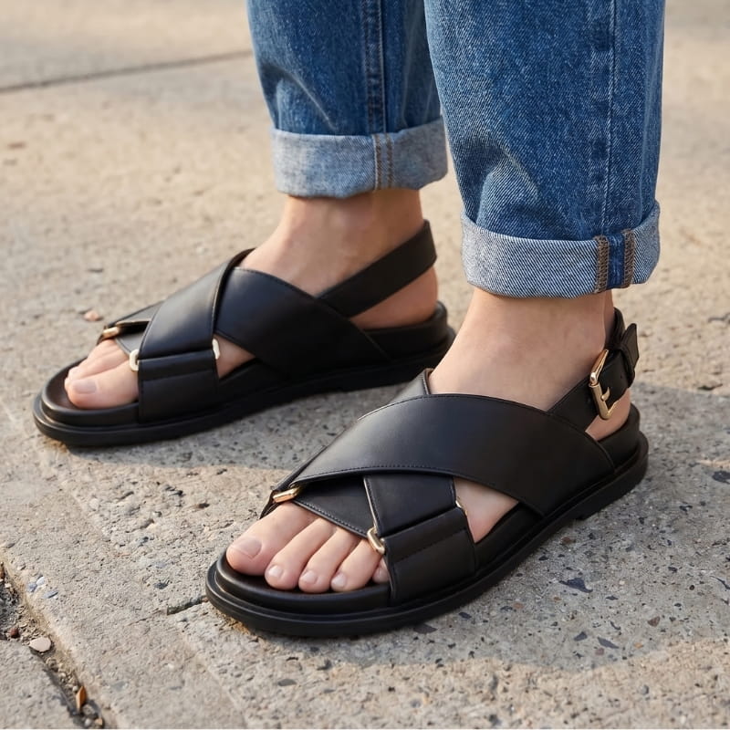 Bettina Leather Slingback Sandals – Cushioned Comfort Flat Summer Footwear