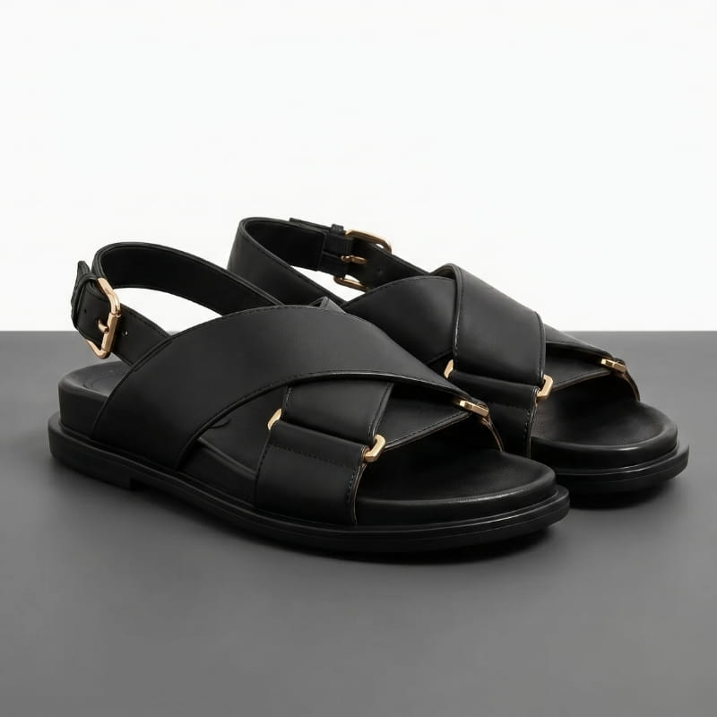 Bettina Leather Slingback Sandals – Cushioned Comfort Flat Summer Footwear