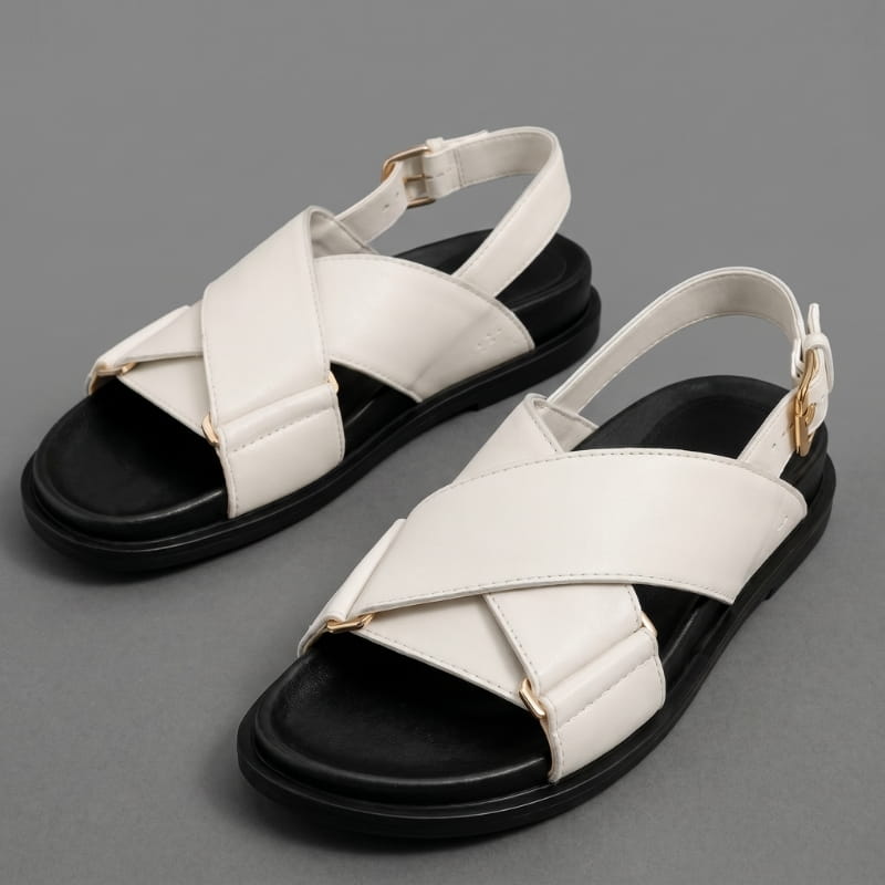 Bettina Leather Slingback Sandals – Cushioned Comfort Flat Summer Footwear
