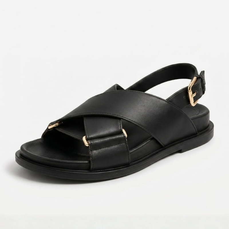 Bettina Leather Slingback Sandals – Cushioned Comfort Flat Summer Footwear
