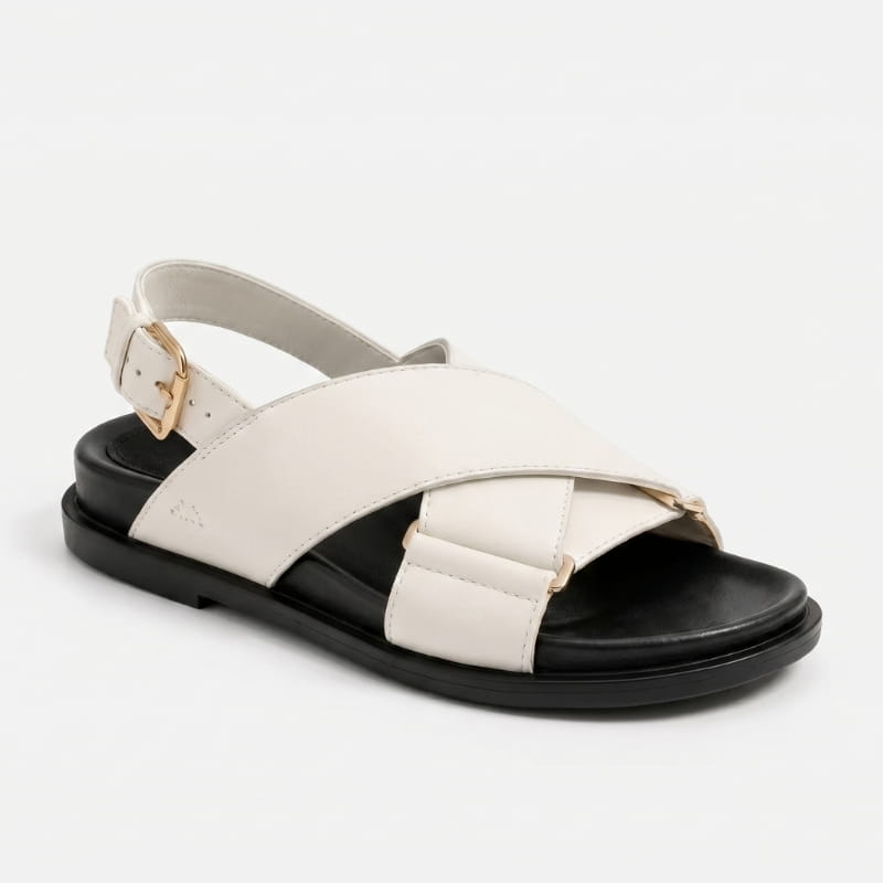 Bettina Leather Slingback Sandals – Cushioned Comfort Flat Summer Footwear