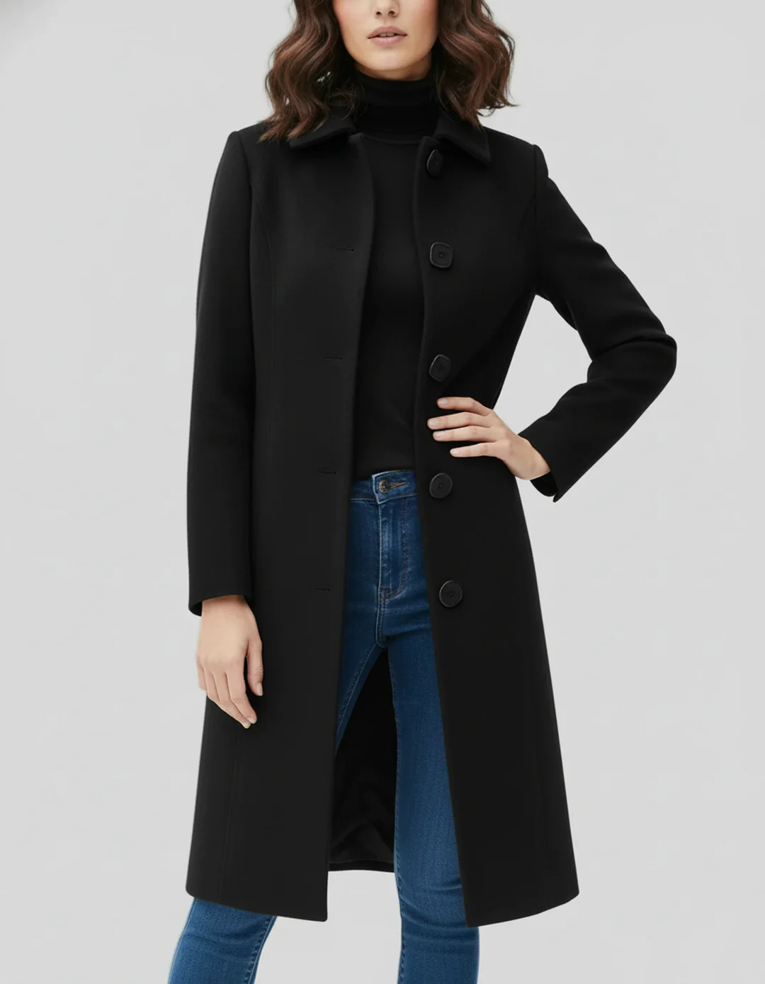 Brianna Women’s Long Wool Coat – Fit-and-Flare Silhouette Trench Coat